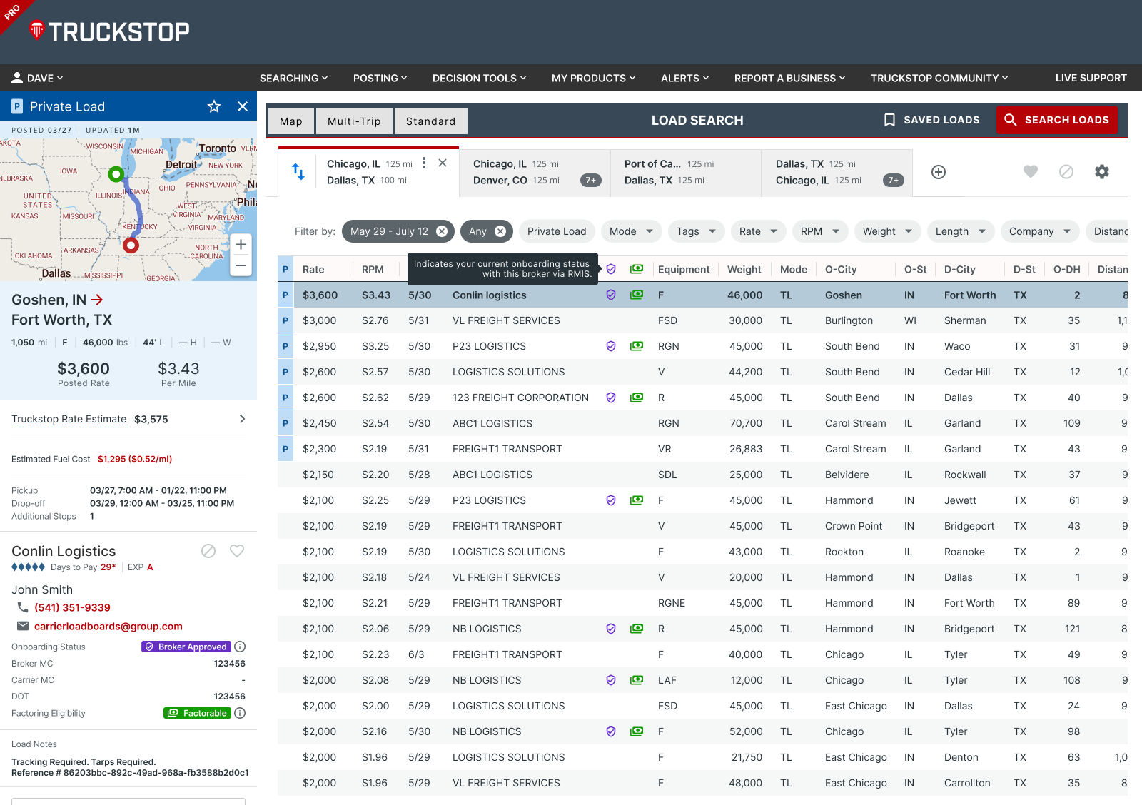 Onboarding Status in Load Search